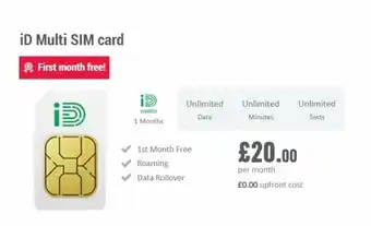 Carphone Warehouse iD Multi Sim Card Unlimited Data offer