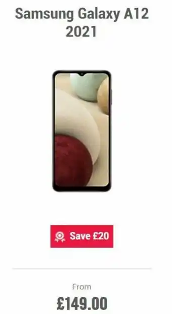 Carphone Warehouse Samsung Galaxy A12 2021 offer
