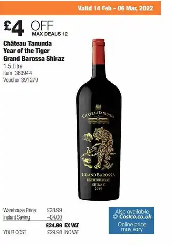 Costco Château Tanunda Year Of The Tiger Grand Barossa Shiraz offer