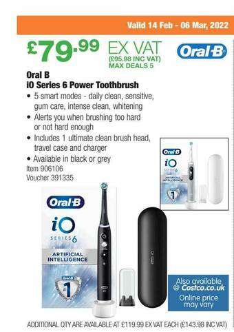 Costco Oral B I0 Series 6 Power Toothbrush offer