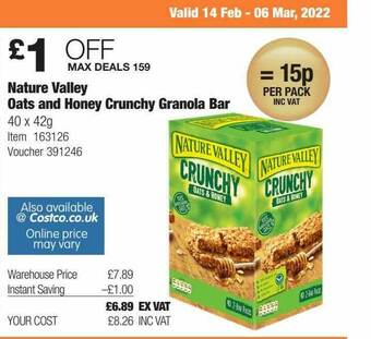 Costco Nature Valley Oats And Honey Crunchy Granola Bar offer