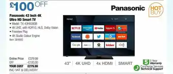 Costco Panasonic 43 Lnch 4k Ultra Hd Smart Tv offer