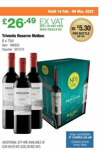 Costco Trivento Reserve Malbec offer
