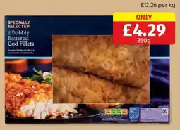 Aldi Specially selected 2 bubbly battered cod fillets offer