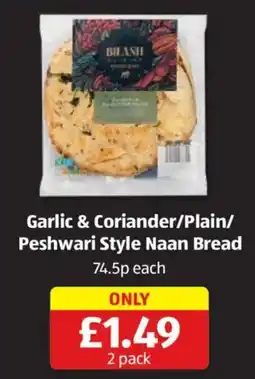 Aldi Bleash Garlic & Coriander/Plain/Peshwari Style Naan Bread offer