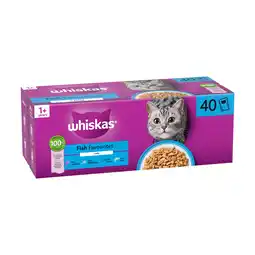 Iceland WHISKAS 1+ FISH Favourites Wet Cat Food Pouches in Jelly 40 x 85g offer