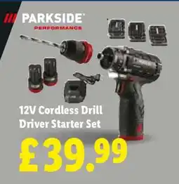 Lidl PARKSIDE PERFORMANCE 12V Cordless Drill Driver Starter Set offer