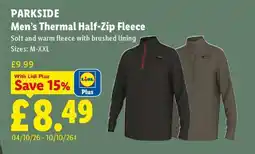 Lidl PARKSIDE Men's Thermal Half-Zip Fleece offer