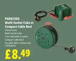 Lidl PARKSIDE Multi-Socket Cube or Compact Cable Reel offer