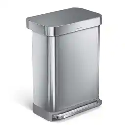 Costco simplehuman Rectangular Step Can Bin 55L in Brushed Stainless Steel with Grey Plastic Lid offer