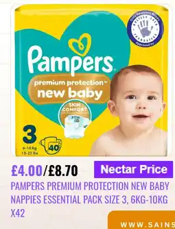 Sainsbury's Pampers premium protection new baby nappies essential pack size 3 offer