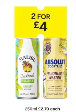 SuperValu Malibu Cocktails Pineapple & Absolut Cocktails Passionfruit Martini offer