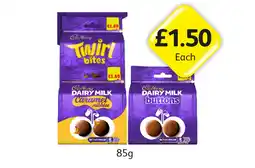 Londis Twirl Bites, Cadbury Dairy Milk Caramel Nibbles, Buttons offer