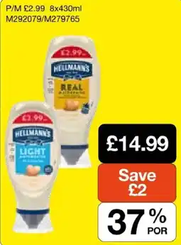 Booker Wholesale Hellmann's light mayonnaise offer