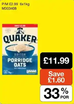Booker Wholesale Quaker porridge oats offer