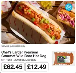 Booker Wholesale Chef's Larder premium gourmet wild boar hot dog offer