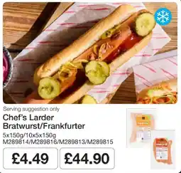 Booker Wholesale Chef's Larder bratwurst/frankfurter offer