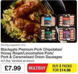Booker Wholesale Blackgate premium pork chipolatas offer