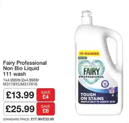 Booker Wholesale Fairy Professional Non Bio Liquid 111 wash offer