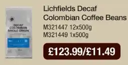 Booker Wholesale Lichfields decaf colombian coffee beans offer