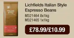 Booker Wholesale Lichfields italian style espresso beans offer