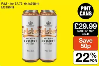 Carlsberg premium export pilsner pint cans