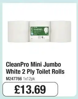 Makro CleanPro Mini Jumbo White 2 Ply Toilet Rolls offer