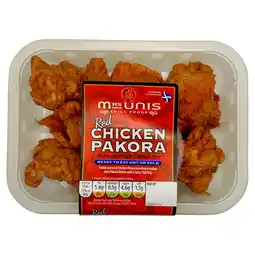 Iceland Mrs Unis Spicy Foods Red Chicken Pakora with a Spicy Chilli Dip 200g offer