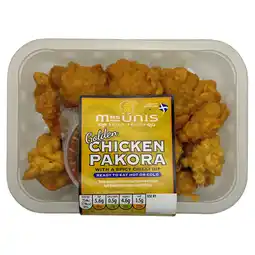 Iceland Mrs Unis Spicy Foods Golden Chicken Pakora with a Spicy Chilli Dip 200g offer