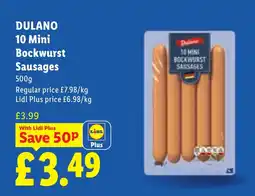 Lidl Dulano 10 Mini Bockwurst Sausages offer
