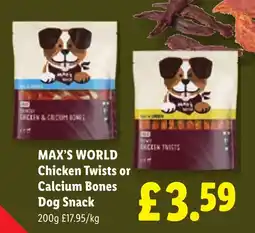 Lidl Max's World Chicken Twists or Calcium Bones Dog Snack offer