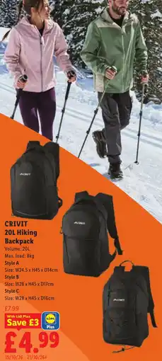 Lidl Crivit 20L Hiking Backpack offer