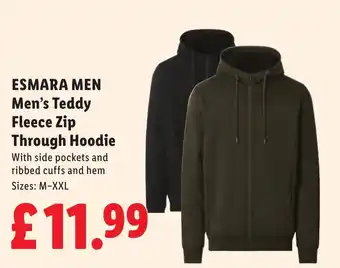 Esmara Men Men's Teddy Fleece Zip Through Hoodie