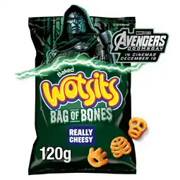 Iceland Wotsits Bag of Bones Cheese Corn Puffs Sharing Snacks 120g offer