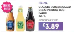 Bestway Heinz classic burger/salad cream/sticky bbq sauce offer