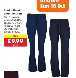 Aldi Adults' Flare/ Barrel Trousers offer
