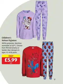Aldi Children's Velour Pyjamas offer