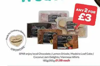 Spar Spar Enjoy Local Chocolate Lemon Drizzle Madeira Loaf Cake Coconut Jam Delights Viennese Whirls offer