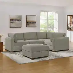 Costco Thomasville Taylor Taupe Fabric Sofa with Storage Ottoman offer