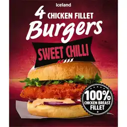 Iceland Iceland 4 Chicken Fillet Burgers Sweet Chilli 400g offer