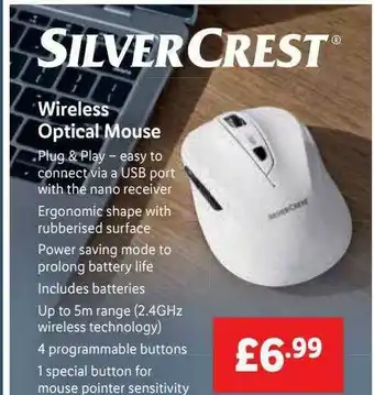 Lidl Wireless Optical Mouse Silver Crest offer