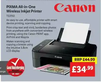 Lidl Pixma All-in-one Wireless Inkjet Printer Canon offer