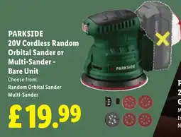 Lidl Parkside 20v Cordless Random Orbital Sander or Multi-Sander - Bare Unit offer