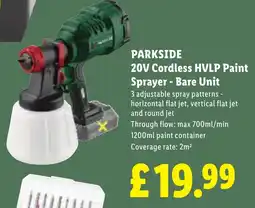 Lidl Parkside 20v Cordless Hvlp Paint Sprayer - Bare Unit offer