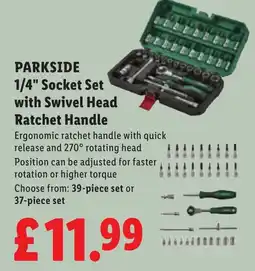 Lidl Parkside 1/4" Socket Set with Swivel Head Ratchet Handle offer