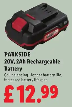 Lidl Parkside 20v, 2ah rechargeable battery offer