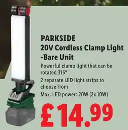 Lidl Parkside 20v Cordless Clamp Light - Bare Unit offer