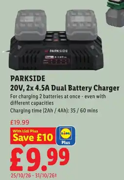 Lidl Parkside 20v 2x 4.5a Dual Battery Charger offer