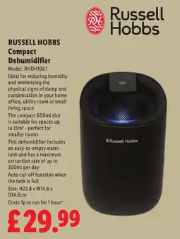 Lidl Russell Hobbs compact dehumidifier offer