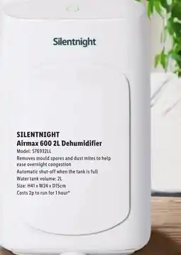 Lidl Silentnight airmax 600 2l dehumidifier offer